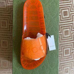 GUCCI 674163 Transparent Rubber Logo Slide Sandals - DEEP ORANGE - Men 11US